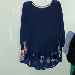 Navy Blue Flowy Long Sleeve Top